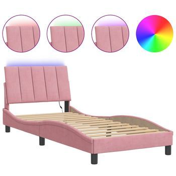 Estructura De Cama Con Led Sin Colchón Hanko Terciopelo Rosa 80x200 Cm Vidaxl