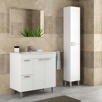 pack mobiliario bano mueble con lavamanos ceramico y columna color blanco brillo