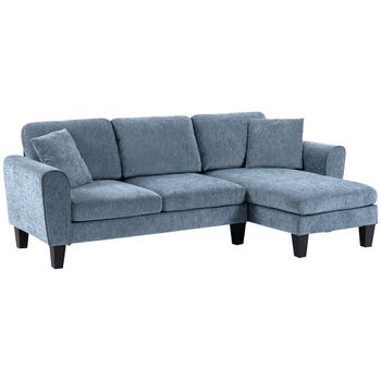 HOMCOM Sofá Rinconera Chaise Lounge Reversible Forma de L con 2 Cojines Carga 200 kg 230x138x87 cm Azul Oscuro Espacioso   Aosom España