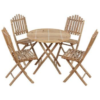 Conjunto Comedor Jardin Plegable 5 Uds | Mueble Jardin Mesa Y Sillas Con Cojines Bambú