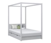 cama individual de madera con dosel y cajon n02 gris