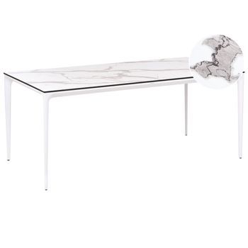 Mesa De Comedor De Jardín Con Tablero De Hpl Y Estructura De Aluminio Resistente A Los Rayos Uv Agua Óxido Blanco Mármol Blanco Sovareto