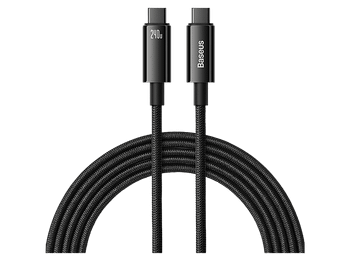 Cable USB - Baseus Tungsten Gold, Tipo-C a Tipo-C, 300 cm, 240W, Carga rápida, Ultrarresistente, Negro