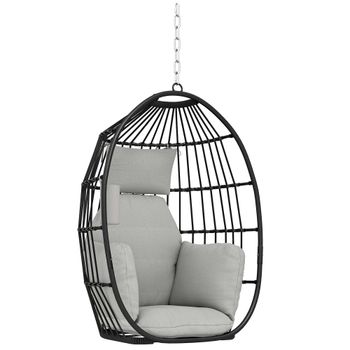 Outsunny Sillón Colgante Tipo Huevo Plegable con Cojines, 75x62x107 cm, Gris Oscuro   Aosom España
