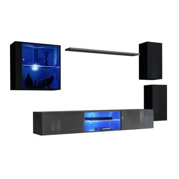 Conjunto De Muebles De Salón Switch Xxiii – Led – Negro Y Gris – Diseño Suspendido
