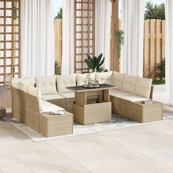 Juego De Sofá De Jardín Set De 10 Beige Ratan Sofá Seccional V3618 Unico / Beige