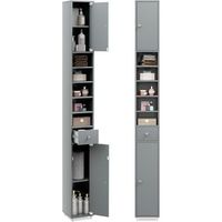 armario alto de bano armario delgado de bano alto con 2 puertas costway 20 x 20 x 180 cm gris