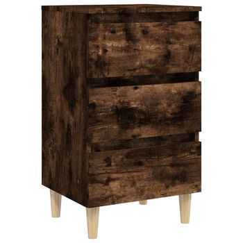 Mesita De Noche | Mesa Auxiliar | Mesilla Patas Madera Maciza Roble Ahumado 40x35x69 Cm