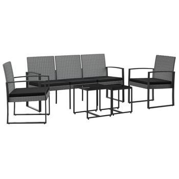 Conjunto Comedor Jardin 5 Uds | Mueble Jardin Mesa Y Sillas Cojines Pp Aspecto Ratán Gris Oscuro