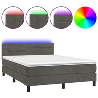 estructura de cama led con cabecero con somier y cubrecolchon 140x200 cm tela de terciopelo gris oscuro tdl0207711