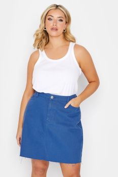 Yours Minifalda Vaquera Azul Cobalto Bajo Deshilachado, Mujer Curvy Y Tallas Grandes, Yours