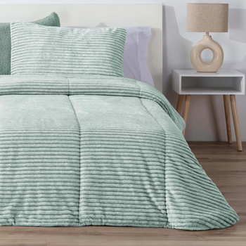 Edredón Comforter Lines  Melange Jaspeado Rayas Turquesa Manterol - Cálido - Muy Suave y decoratvo.