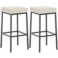 juego de 2 taburetes de bar con sencillo reposapies de diseno altura 85 cm en pvc color crema y metal negro 100004378