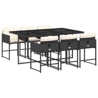 set de comedor de jardin 7 piezas  mueble de jardin y cojines ratan sintetico negro