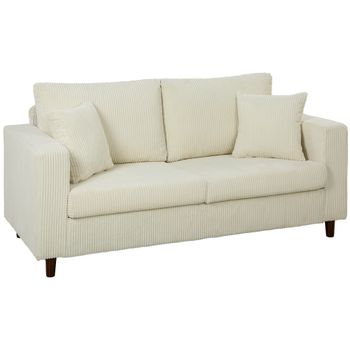HOMCOM Sofá 2 Plazas de Terciopelo Acanalado de Salón Moderno 170 cm Asiento Ancho Cojín con Muelles Crema   Aosom España