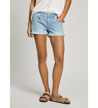 Pepe Jeans para mujer. PL801190PG6 Short Regular Siouxie azul (27), Casual, Algodón, Denim, Algodón Orgánico, Sostenible