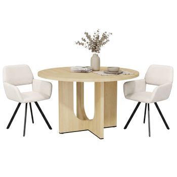 Conjunto Mesa 1+2 Redonda 120cm Roble Y 2 Sillas Giratorias Urban Meuble - Roble Y Beige