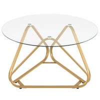 costway mesa de centro redonda de vidrio templado con estructura triangular y 6 almohadillas para sala estar dormitorio oficina dorado