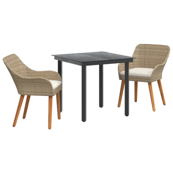Conjunto De Comedor De Jardín De 3 Uds Ratán Poliéster Beige Cfw544858