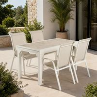 conjunto de mesa y sillas de exterior rectangualr  blanco envejecido