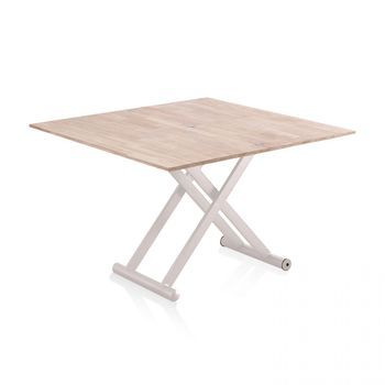 Mesa De Centro Elevable Y Extensible 57-114x49-76 Cm Katia Roble - Blanco 114 X 76 X 110 Cm