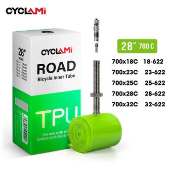 2026 Nueva cámara de bicicleta CYCLAMI verde ultraligera de TPU con válvula francesa metálica extraíble para bicicleta de carretera 700C 700 X 18 32C
