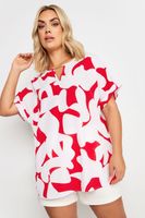 yours blusa blanca y roja estampada escote de muesca mujer curvy y tallas grandes yours
