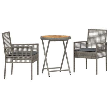 Juego Bistro De Jardín 3 Piezas | Mueble De Jardín Gris Ratán Sintético