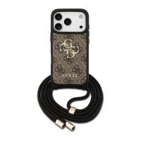 guess funda para iphone 17 pro  carcasa de pu marron con logo 4g y correa con cordon diseno practico y ajuste preciso