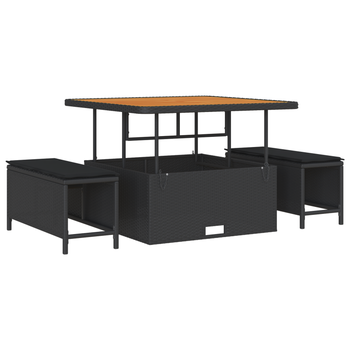 Conjunto De Comedor De Jardín De 3 Uds Con Cojines Negro De Poliratán Acacia Cfw563136
