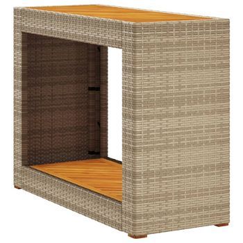 Mesa Auxiliar Jardín | Mesa De Exterior Tapa Madera Ratán Pe Beige 100x40x75 Cm