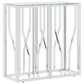 Mesa Consola | Mesa De Entrada | Mesa Auxiliar Acero Inoxidable Y Vidrio 70x30x70 Cm