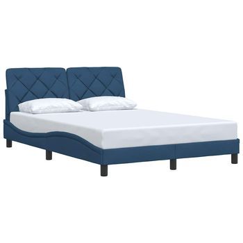 Cama Matrimonial | Cama Para Adultos | Cama Sin Colchón Tela Azul 140x190 Cm