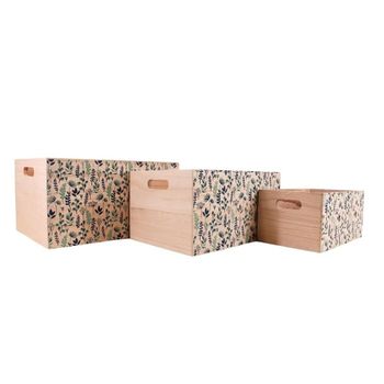 Juego de 3 cajas de madera con flores