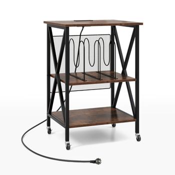 Costway Mesa Lateral con Estructura Metálica y Separadores Soporte con Estación de Carga Integrada 52 x 45 x 75 cm