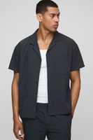 camisa recta de manga corta elastica gris