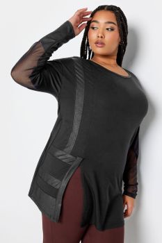Yours Top Negro Detalles Efecto Piel Y Malla, Mujer Curvy Y Tallas Grandes, Yours