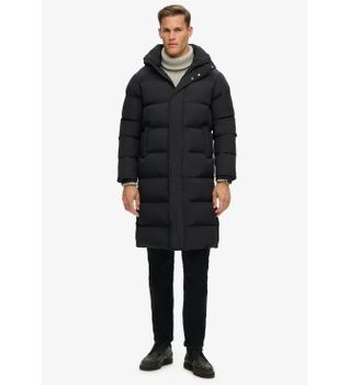 Superdry para hombre. M5011977A Chaqueta acolchada larga con capucha negro (M), Casual, Sostenible, Nylon reciclado