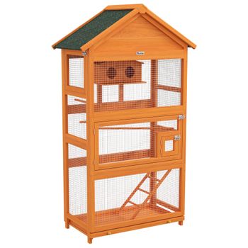PawHut Jaula de pájaros de madera jaula para loros zona de juegos techo de asfalto impermeable 92x52x171 cm naranja   Aosom España