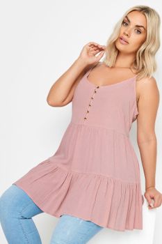 Yours Top Rugoso De Tirantes Rosa Empolvado, Mujer Curvy Y Tallas Grandes, Yours