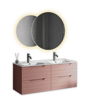 Composición Baño Lavabo Doble Solmira Rosa Empolvado En Mdf