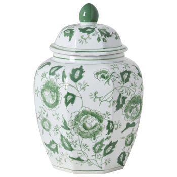 Jarrón Con Tapa Florero Accesorio Decorativo De Porcelana Salón Blanco Y Verde Ferrol