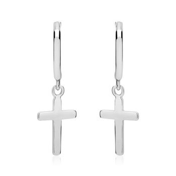Pendientes de aro con colgante en forma de cruz de plata 925