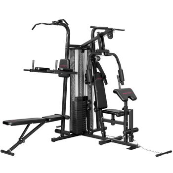 SPORTNOW Estación de entrenamiento multifunción, máquina de fitness doméstica para más de 10 ejercicios, pesas, banco ajustable, Negro   Aosom España
