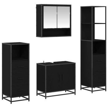 Juego De Muebles De Baño 4 Uds. Roble Negro 65 X 33 X 60 Cm Vidaxl