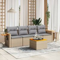 conjunto de sofas jardin con cojines 5 uds  mueble jardin mesa y sillas ratan sintetico beige cfw693766