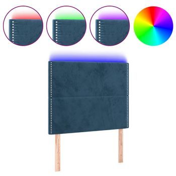 Cabecero Cama Mueble De Dormitorio Con Luces Led Terciopelo Oscuro 80 X 5 X 118/128 Cm Azul M02_0009237