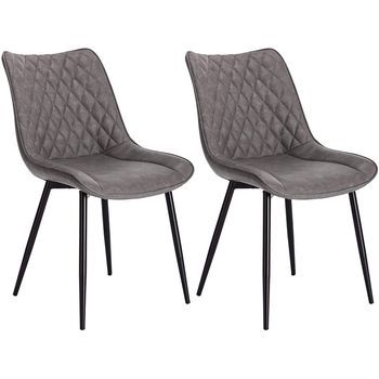 2 Sillas De Comedor De Polipiel + Metal - Gris Oscuro