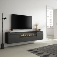 mueble tv efecto madera negro 200x35x45cm chimenea efecto fuego