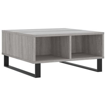 Mesa De Centro 60x60x30 Cm Madera Trabajada Y Hierro - Gris